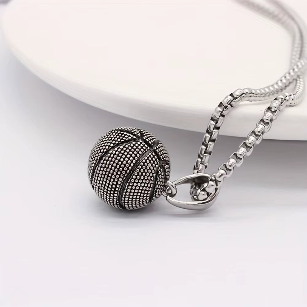 Fashion Dominant Basketball Pendant Men'S Stainless Steel Basketball Necklace