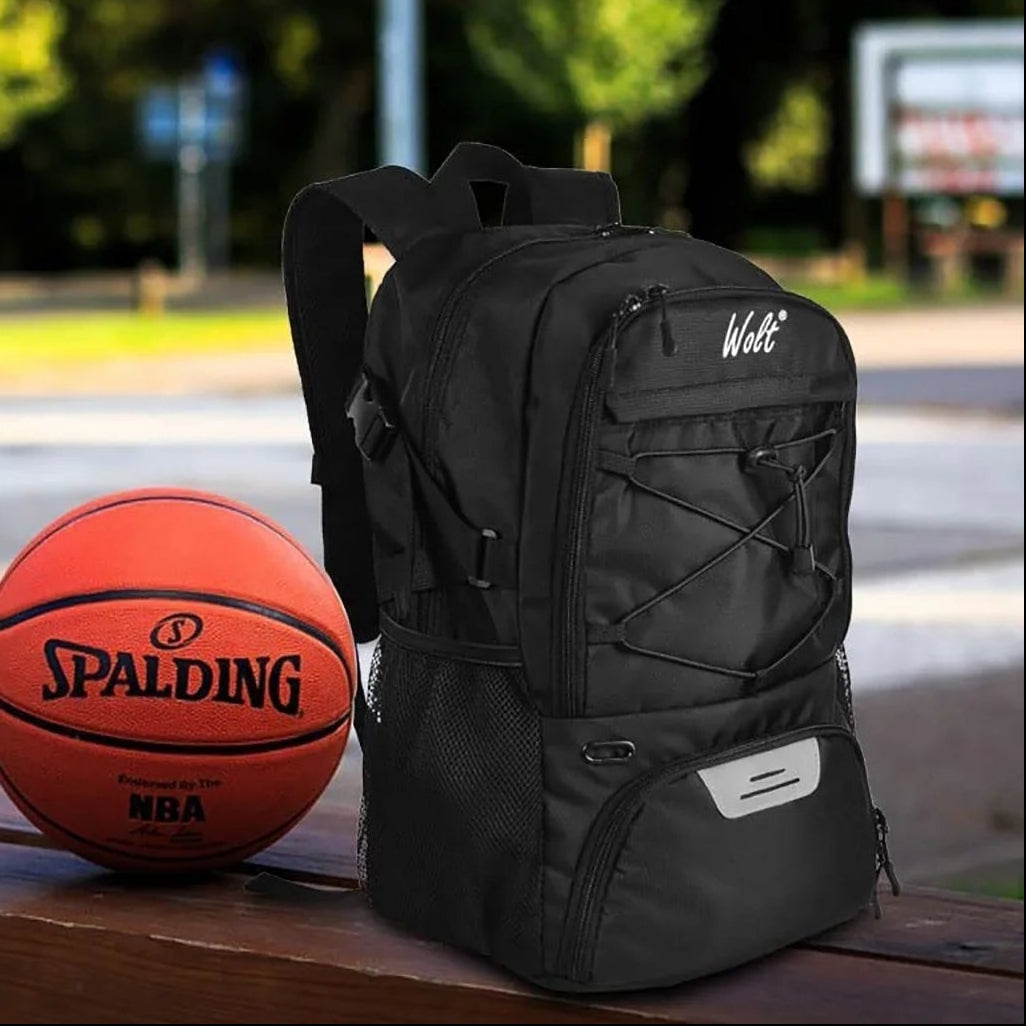 Black Basketball Bag Backpack for Man - Ventilated Shoe & Ball Compartments, 34L Basketball Bag