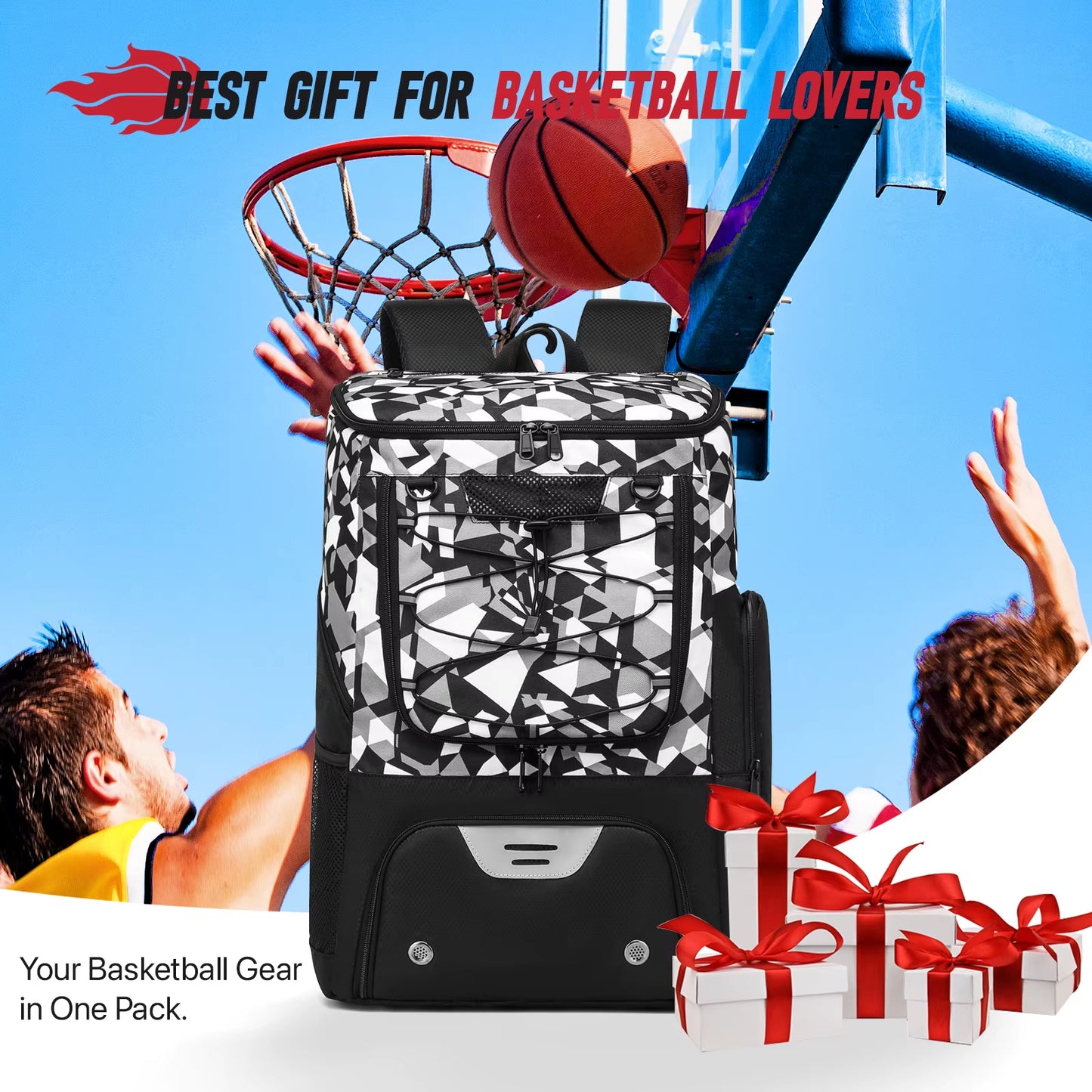 Sports Training Equipment Basketball Backpack with Separate Ball Holder & Shoes Compartment Gym Backpack for Basketball Soccer