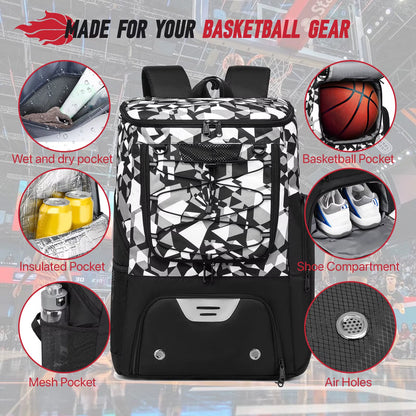 Sports Training Equipment Basketball Backpack with Separate Ball Holder & Shoes Compartment Gym Backpack for Basketball Soccer