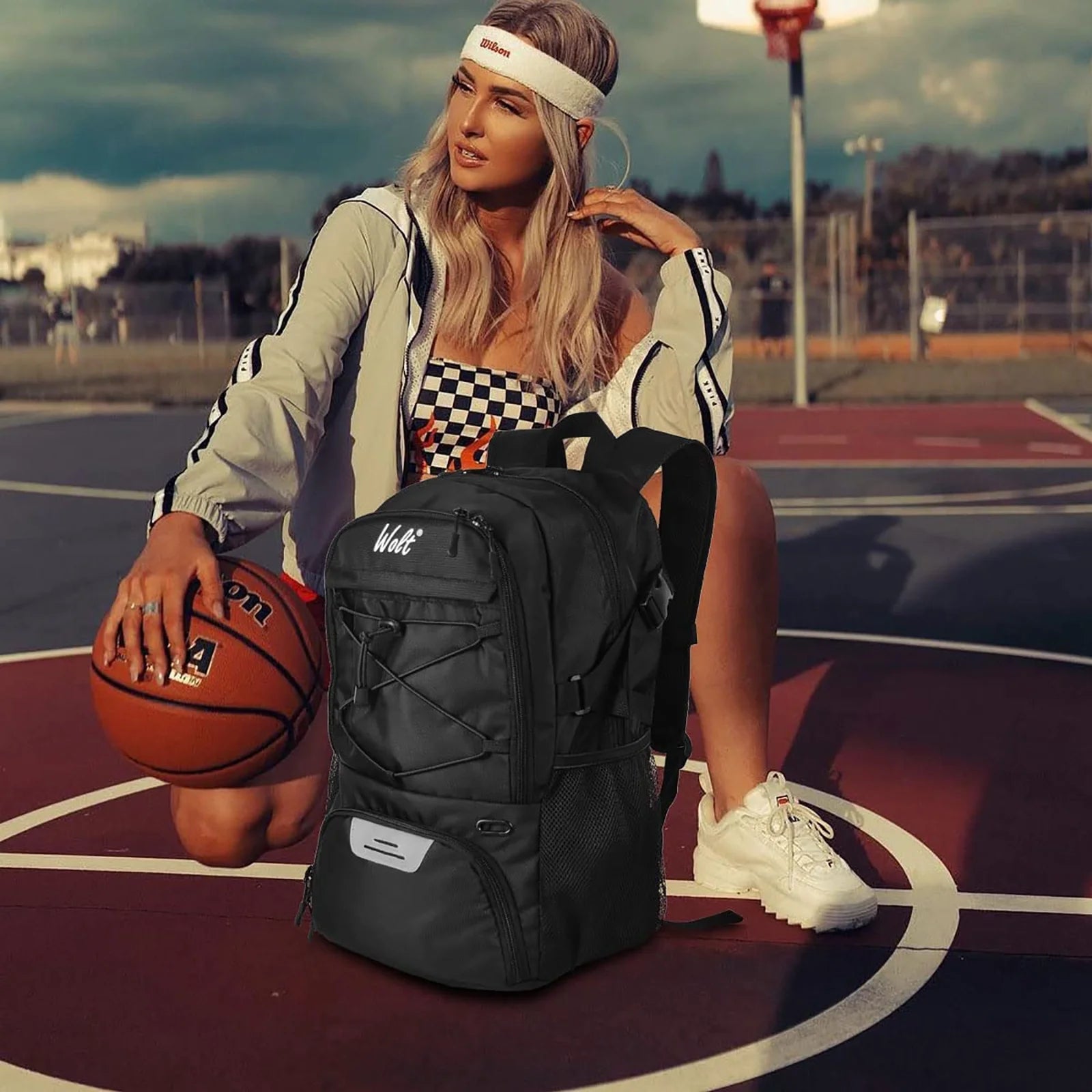 Black Basketball Bag Backpack for Man - Ventilated Shoe & Ball Compartments, 34L Basketball Bag