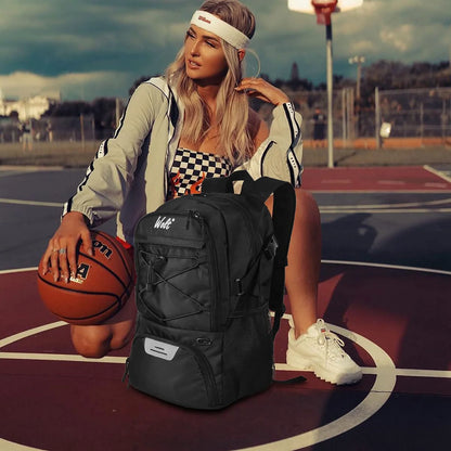 Black Basketball Bag Backpack for Man - Ventilated Shoe & Ball Compartments, 34L Basketball Bag