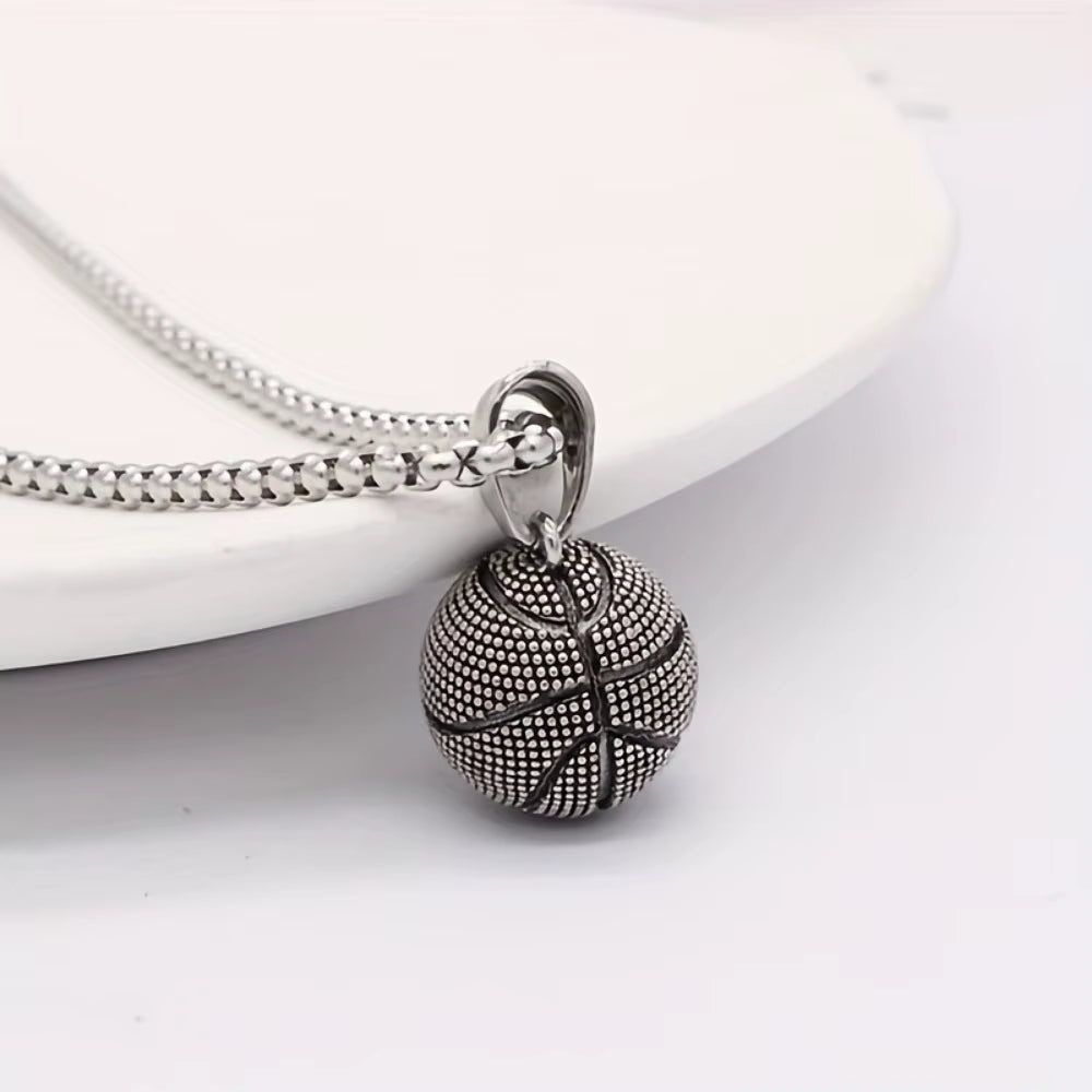 Fashion Dominant Basketball Pendant Men'S Stainless Steel Basketball Necklace