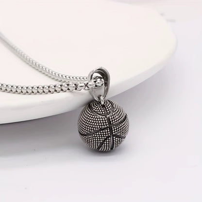 Fashion Dominant Basketball Pendant Men'S Stainless Steel Basketball Necklace