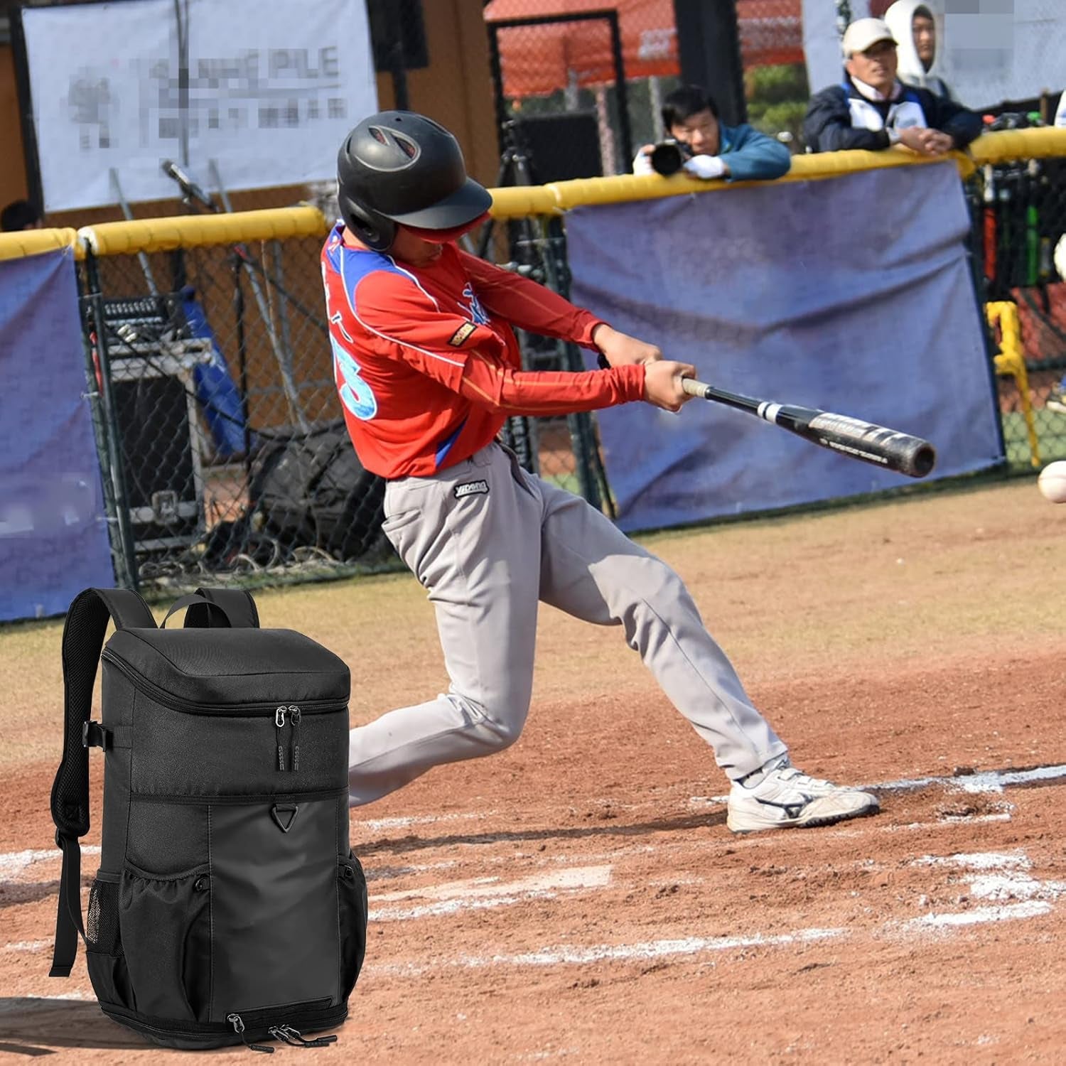 Baseball Backpack Equipment Bag for Adult with 2/4 Bat Holder & Fence Hook Lightweight Mens Softball Bag with Shoes Compartment Coaches Catchers Team Baseball Gear Bags Youth Boys