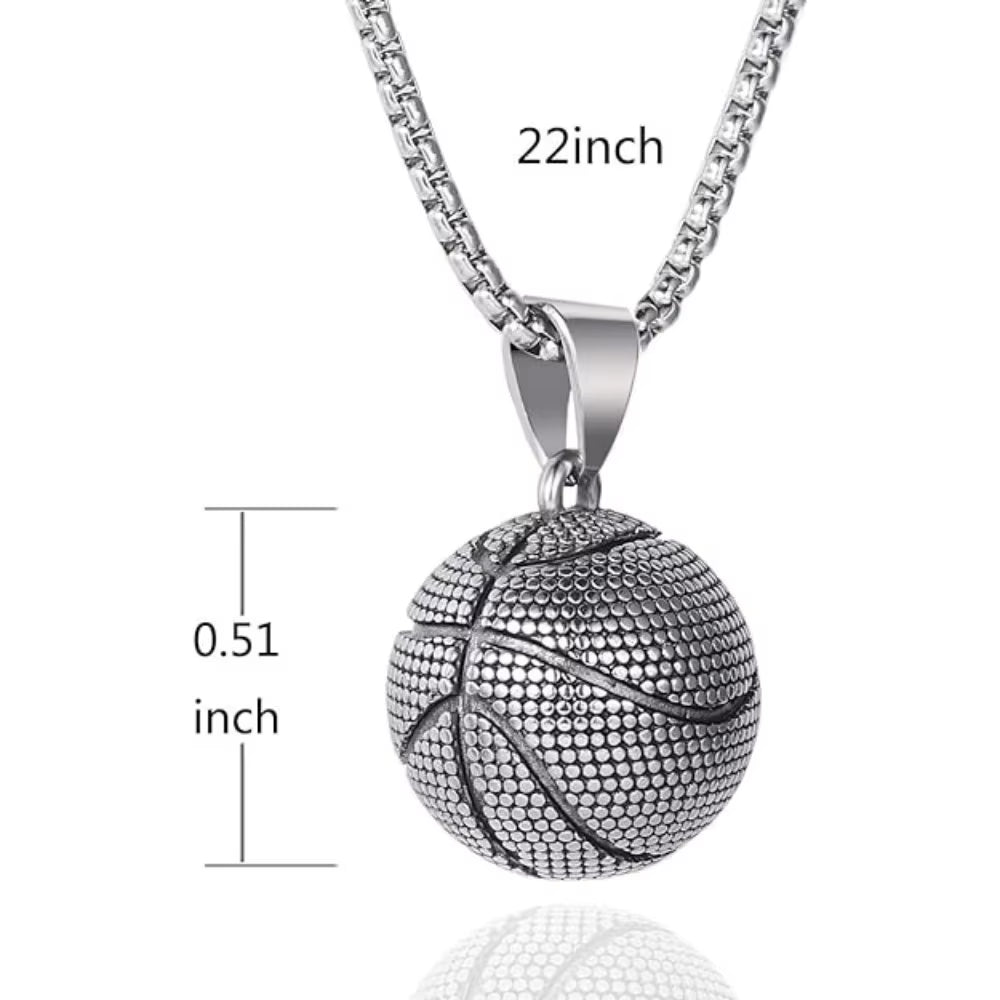 Fashion Dominant Basketball Pendant Men'S Stainless Steel Basketball Necklace