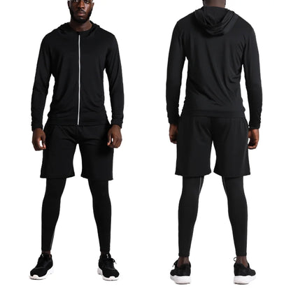 5Pcs Men'S Workout Set Gym Clothing Compression Leggings Shorts Shirt Long Sleeve Top for Running