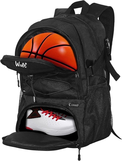 Black Basketball Bag Backpack for Man - Ventilated Shoe & Ball Compartments, 34L Basketball Bag