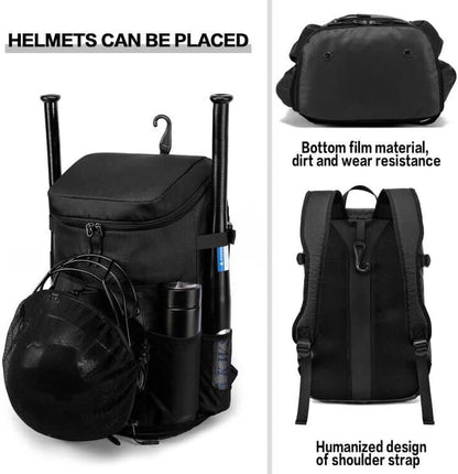 Baseball Backpack Equipment Bag for Adult with 2/4 Bat Holder & Fence Hook Lightweight Mens Softball Bag with Shoes Compartment Coaches Catchers Team Baseball Gear Bags Youth Boys