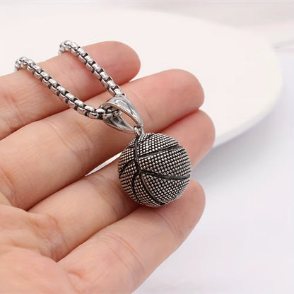 Fashion Dominant Basketball Pendant Men'S Stainless Steel Basketball Necklace